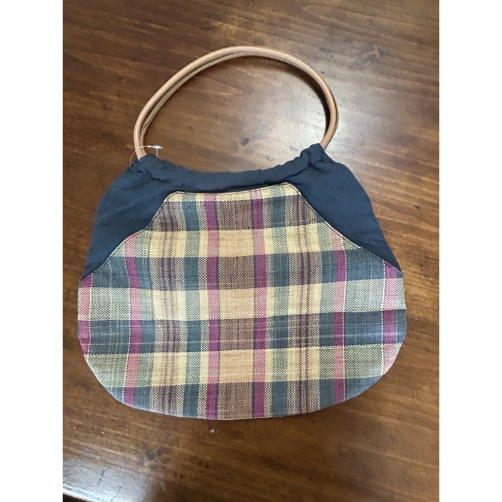 NWT Gap Plaid Woven Straw & Canvas Hobo Shoulder Navy Vintage Deadstock Y2K